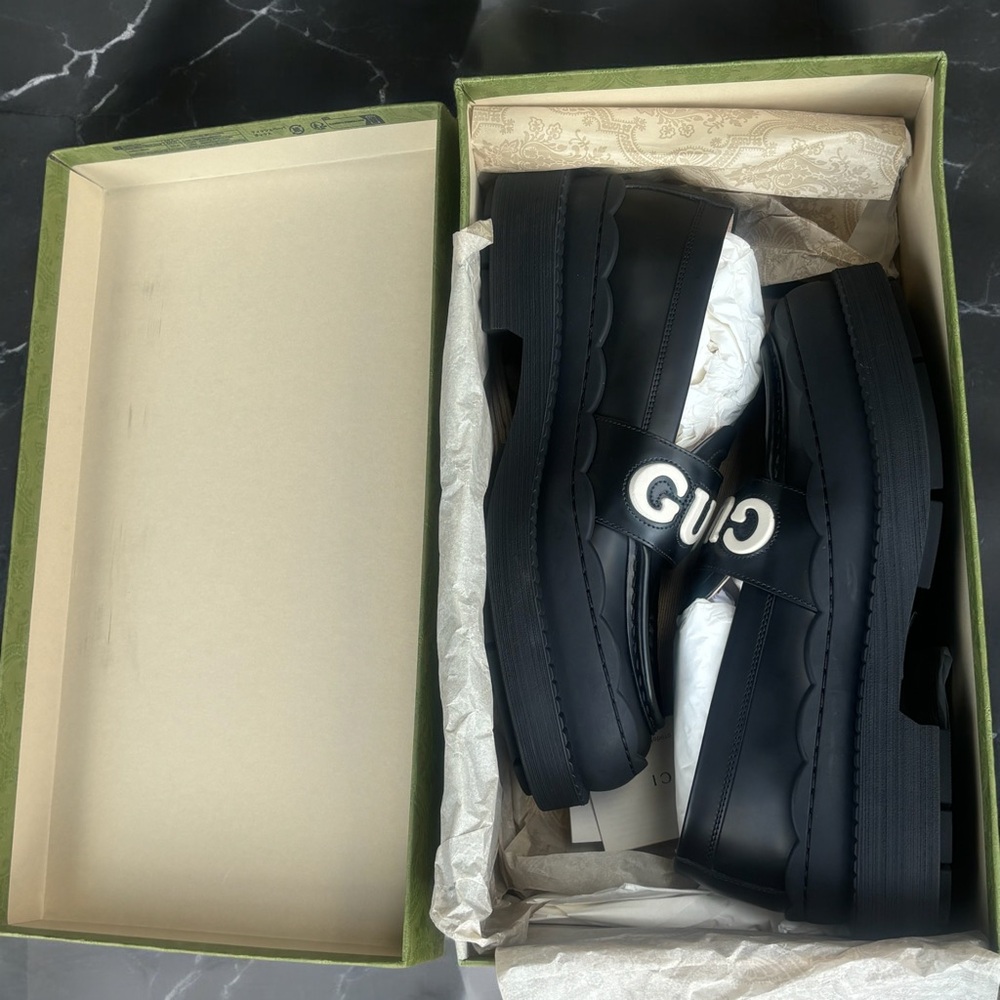Gucci Logo Platform Leather Loafers Size 39 - Picture 9 of 9